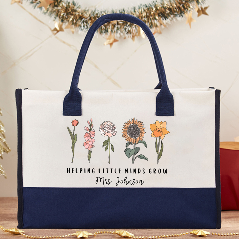 Personalized Helping Little Minds Grow Teacher Cotton Tote Bag