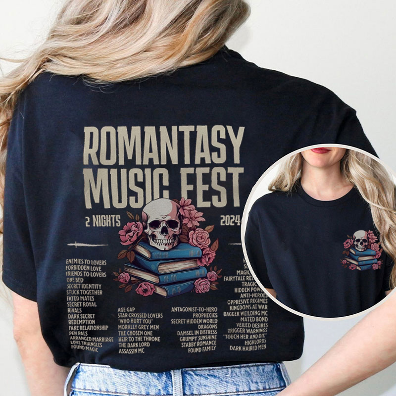 The Romantasy Music Fest Teacher Two Sided T-Shirt