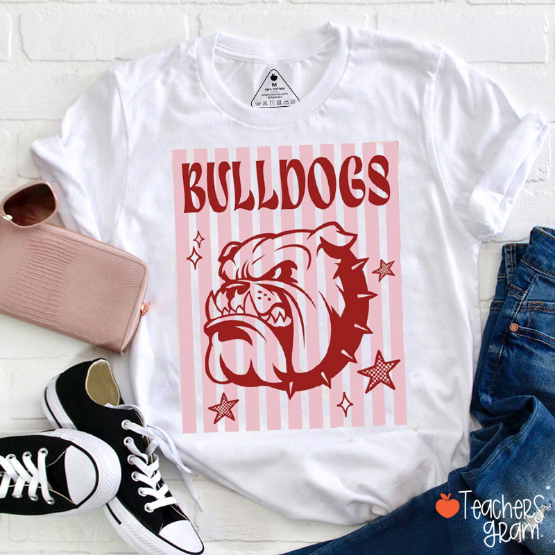 Personalized Retro Stripe School Mascot Teacher T-Shirt