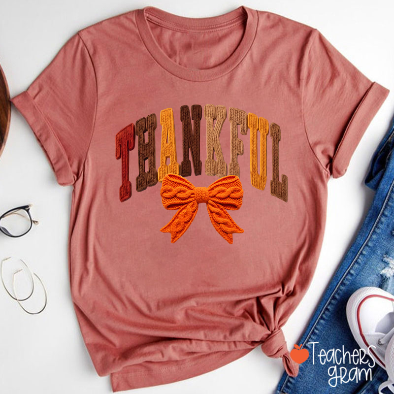 Faux Yarn Preppy Thankful Teacher T-Shirt