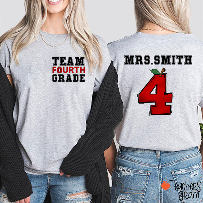Personalized Team Grade Apple Teacher Two Sided T-Shirt