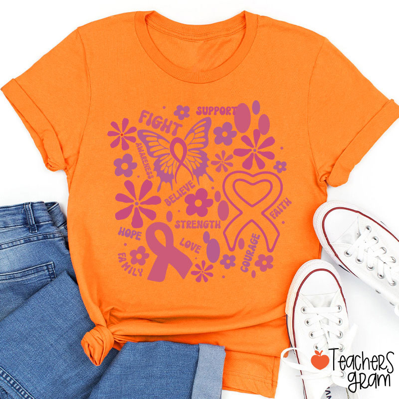 Fight Support Believe Breast Cancer Awareness Teacher T-Shirt