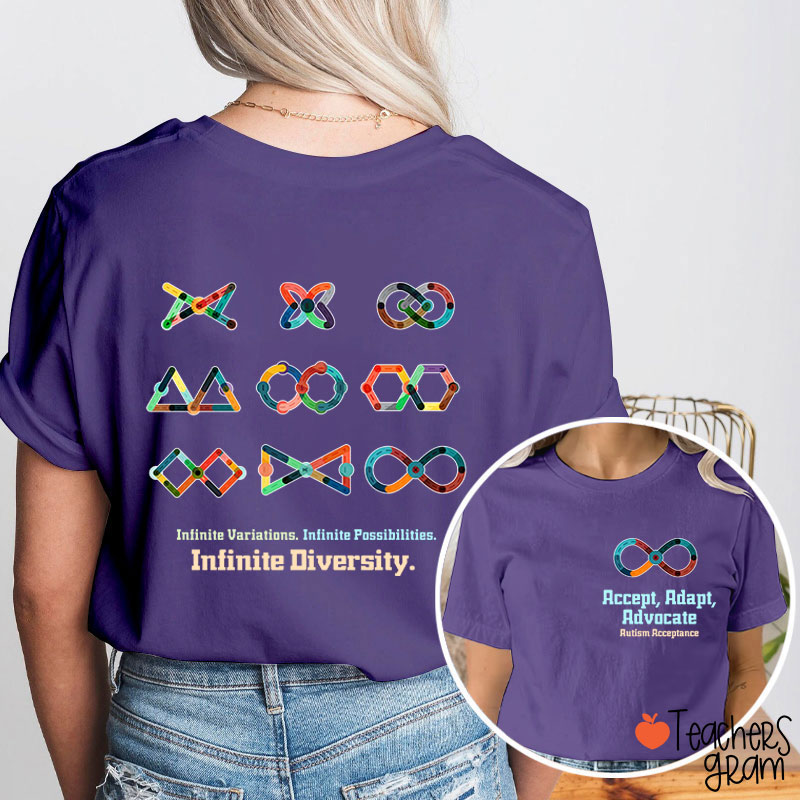 Accept Adapt Advocate Autism Acceptance Teacher Two Sided T-Shirt