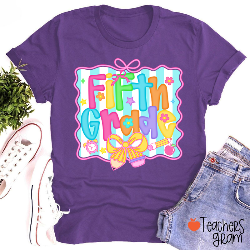 Personalized Grade Bow Tie Board Teacher T-Shirt