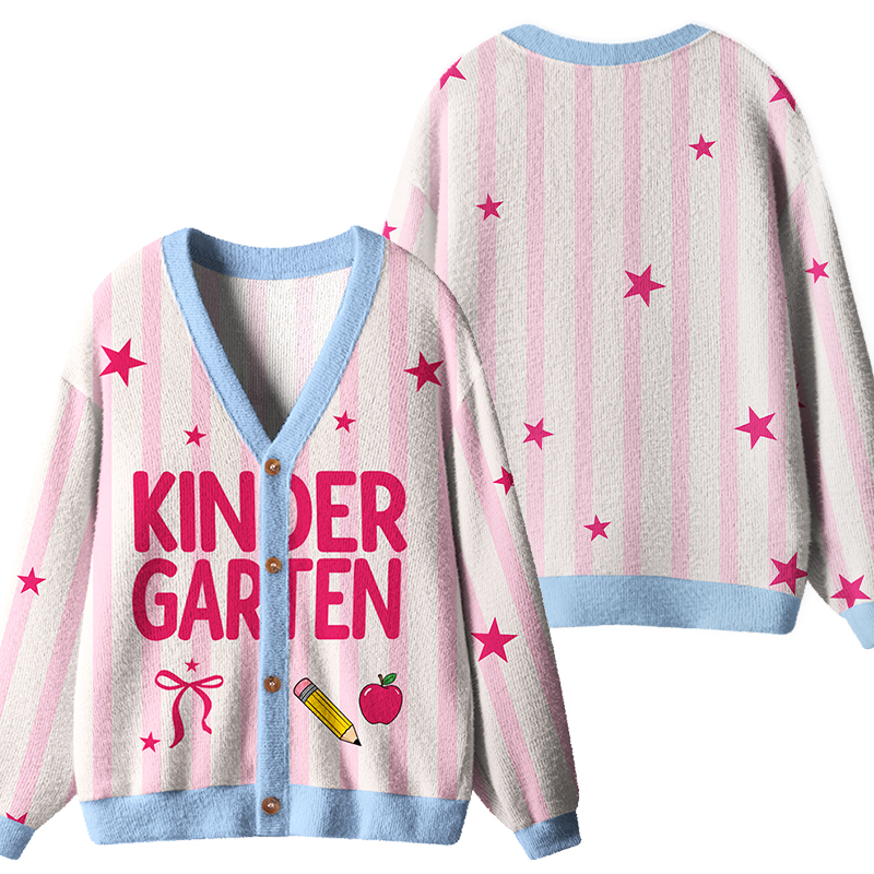 Personalized Name And Grade Preppy Stripes Pencil Apple Teacher Ugly Cardigan Sweaters
