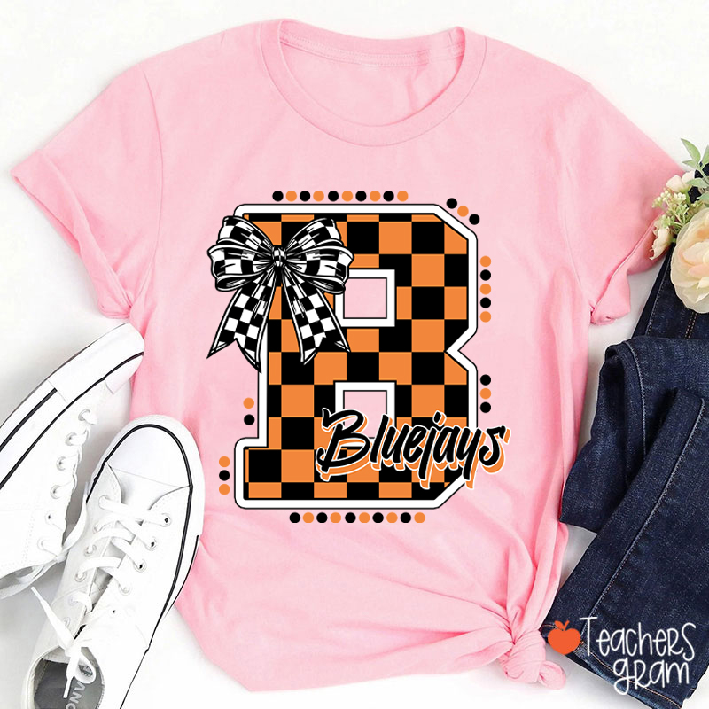 Personalized Mascot Checkered Print Teacher T-Shirt