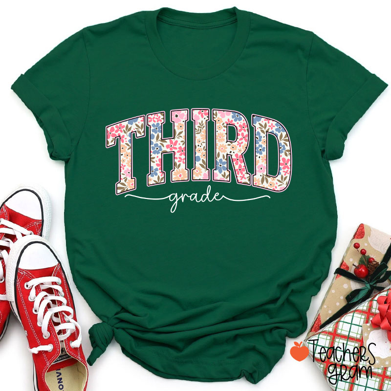 Personalized Grade Flowers Fonts Back To School Teacher T-Shirt