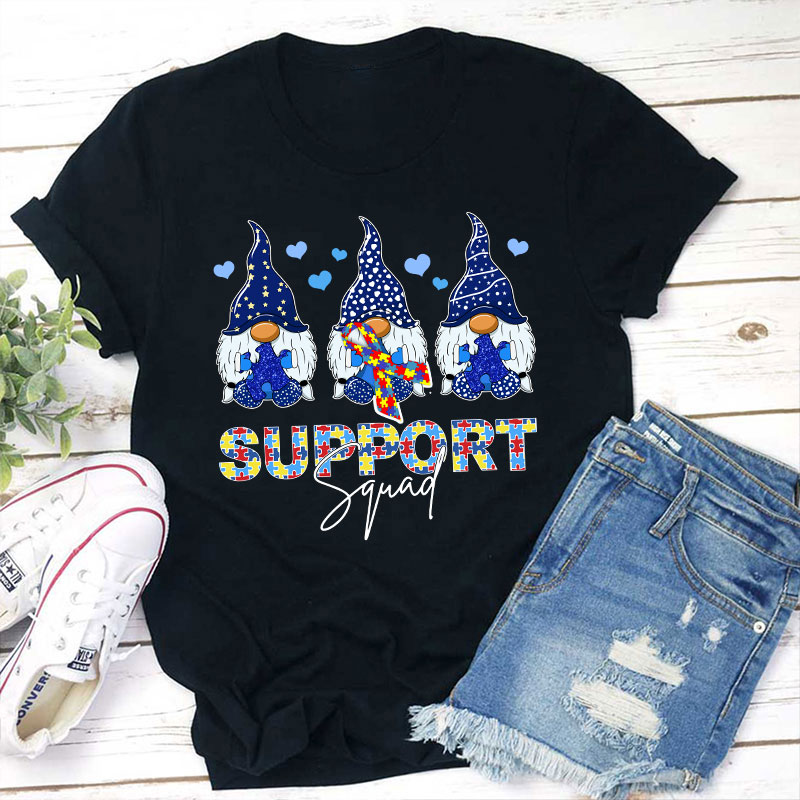Support Squad Gnome Autism Awareness Teacher T-Shirt