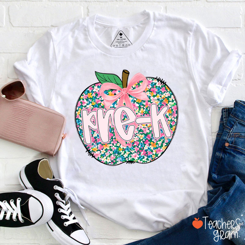 Personalized Grade Flowers Apple Teacher T-Shirt