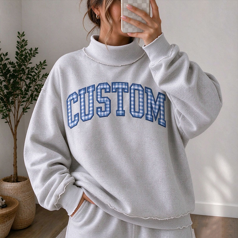 Personalized Gingham Applique Teacher Collar Mockneck