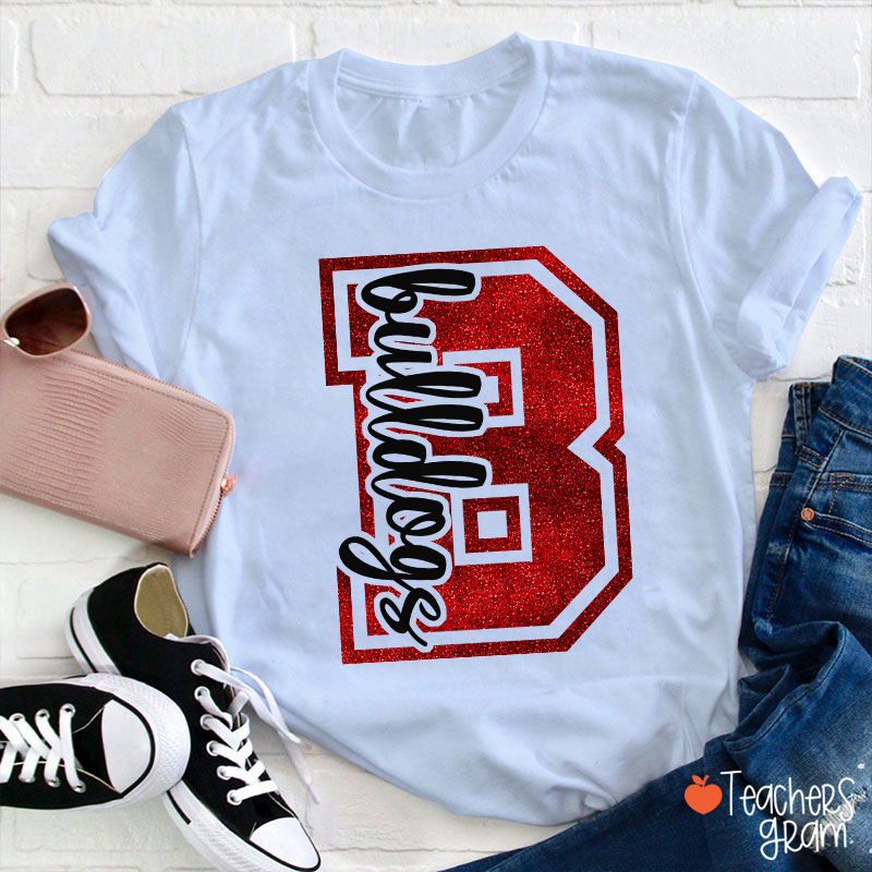 Personalized Glitter Letter And Mascot Teacher T-Shirt