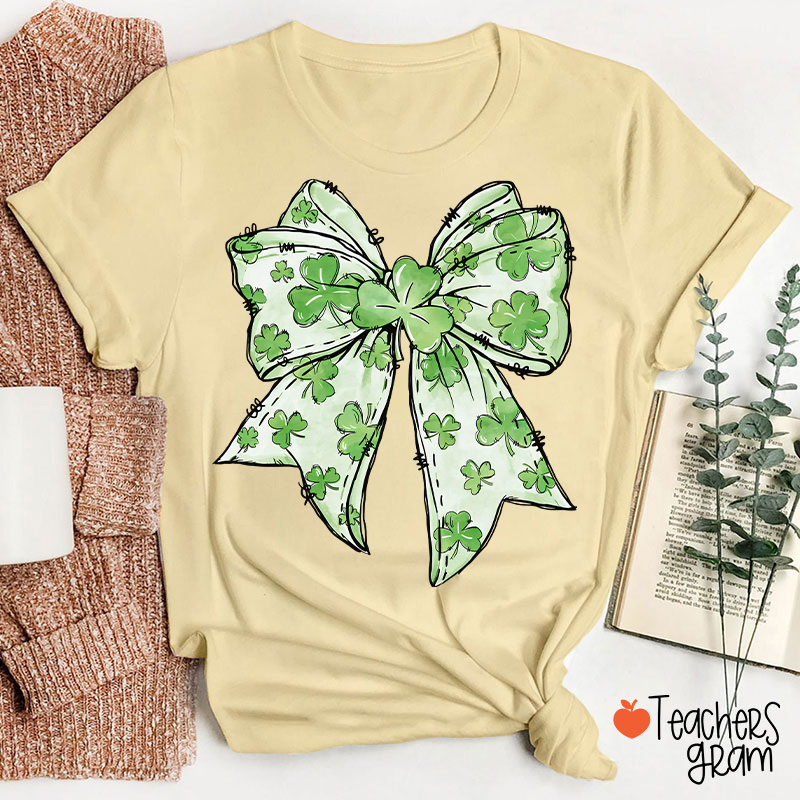 Coquette Shamrock Bow St Patrick's Teacher T-Shirt
