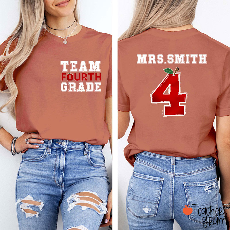 Personalized Team Grade Apple Teacher Two Sided T-Shirt