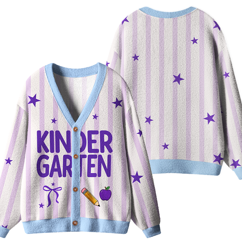 Personalized Name And Grade Preppy Stripes Pencil Apple Teacher Ugly Cardigan Sweaters