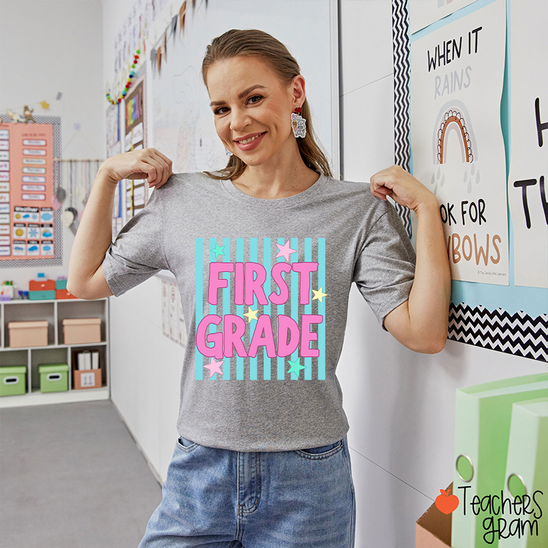 Personalized Grade Preppy Stripes Appreciation Teacher T-Shirt