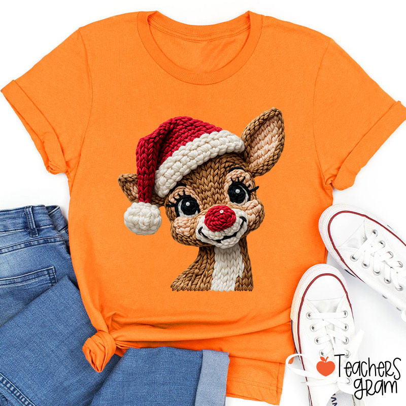 Faux Yarn Christmas Reindeer Teacher T-shirt