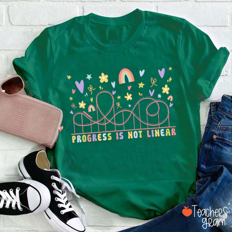 Progress Is Not Linear Roller Coaster Teacher T-Shirt
