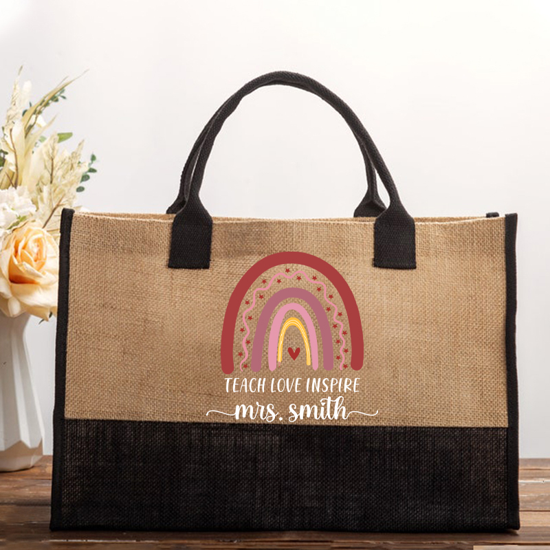 Personalized Teach Love Inspire Pink Rainbow Teacher Cotton Tote Bag