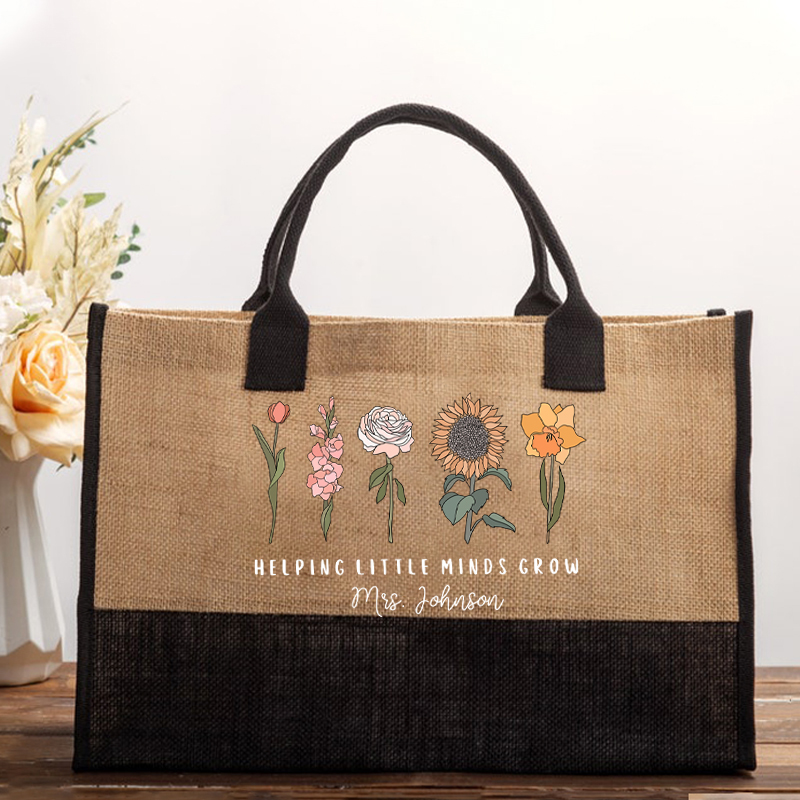 Personalized Helping Little Minds Grow Teacher Cotton Tote Bag