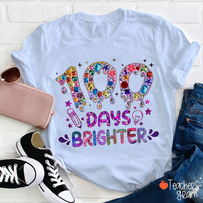 100 Day Brighter Colorful Gemstones Teacher T-Shirt