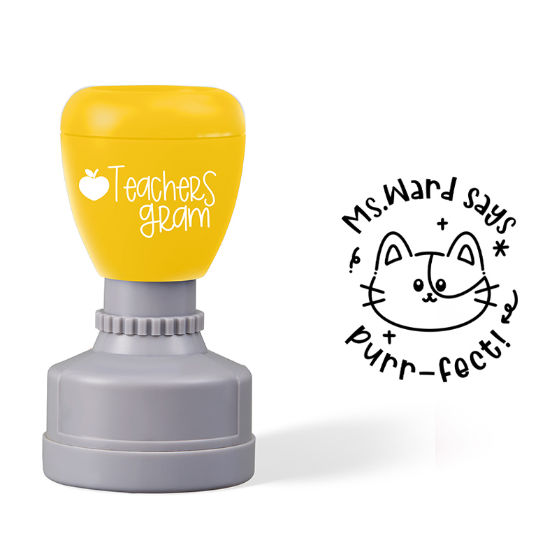 Personalized Name Says Purr-fect Teacher Stamp