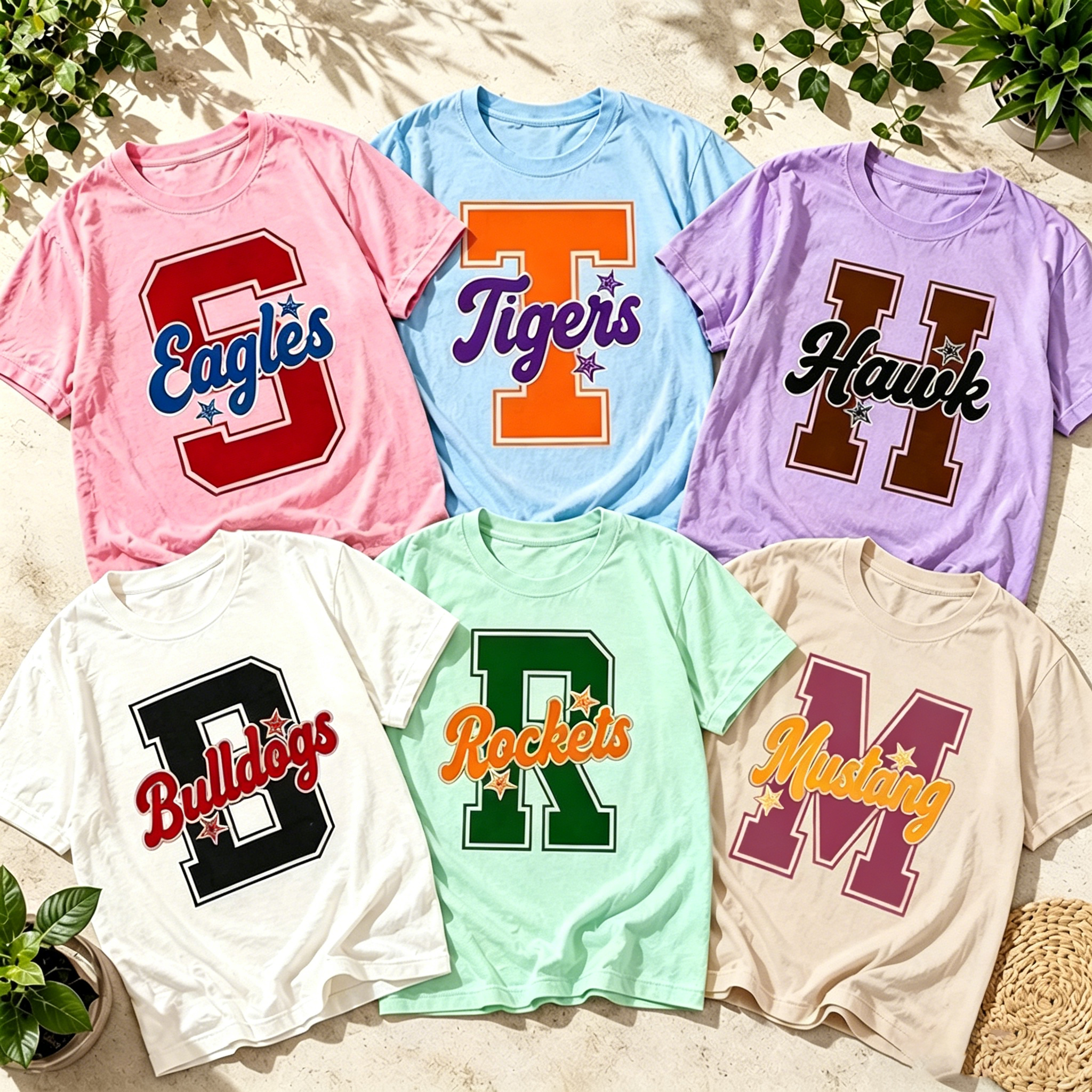 Personalized Mascot Preppy Whimsy Neon Letter Teacher T-Shirt