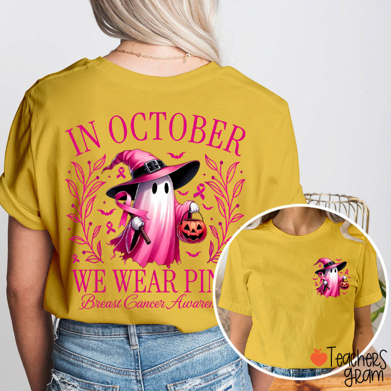 Halloween Beautifully Ghost Picture Breast Cancer Awareness Two Sided T-Shirt