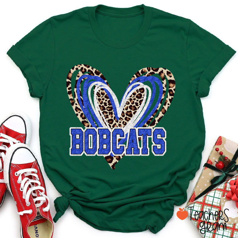 Personalized Mascot Love Heart Leopard Teacher T-Shirt
