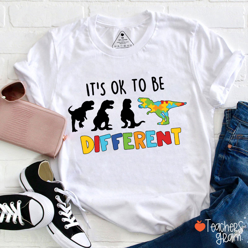 Dinosaur It's Ok To Be Different Teacher T-Shirt