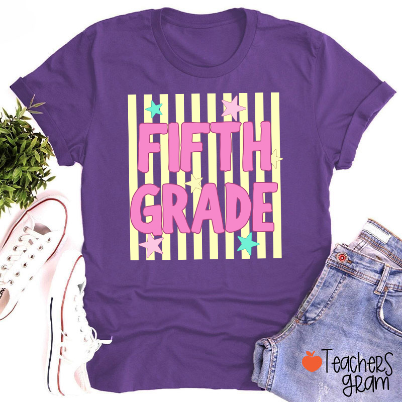 Personalized Grade Preppy Stripes Appreciation Teacher T-Shirt