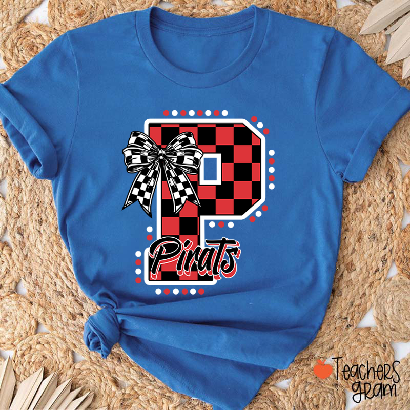 Personalized Mascot Checkered Print Teacher T-Shirt
