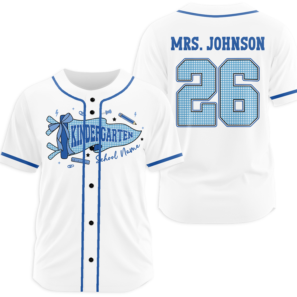 Personalized Greade And Name Coquette Bow Pennant Teacher Baseball Jersey