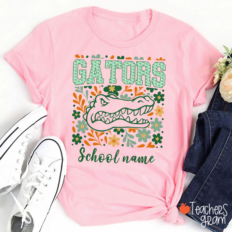 Personalized Mascot And School Name Flowers School Spirit Teacher T-Shirt