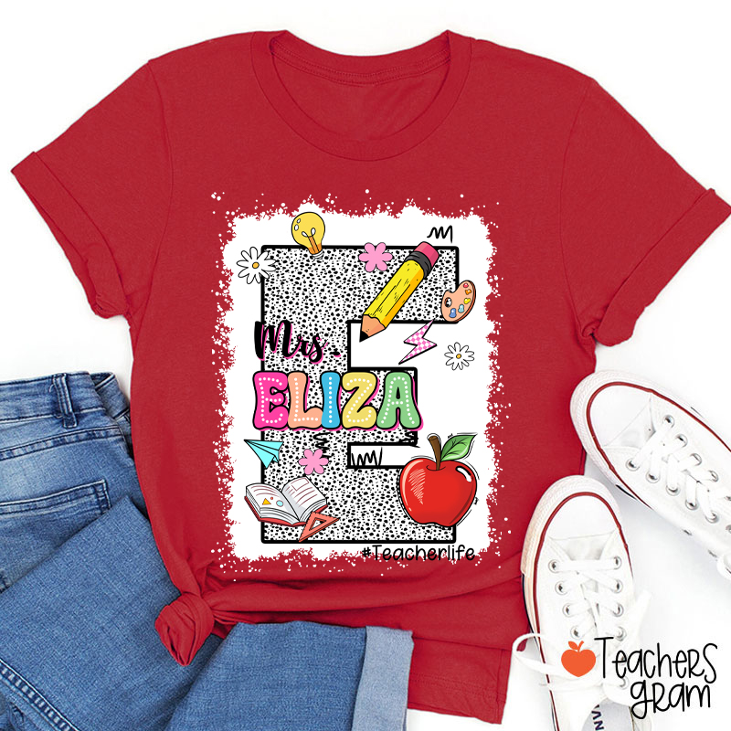 Personalized Name Initials Polka Dot Teacher T-Shirt