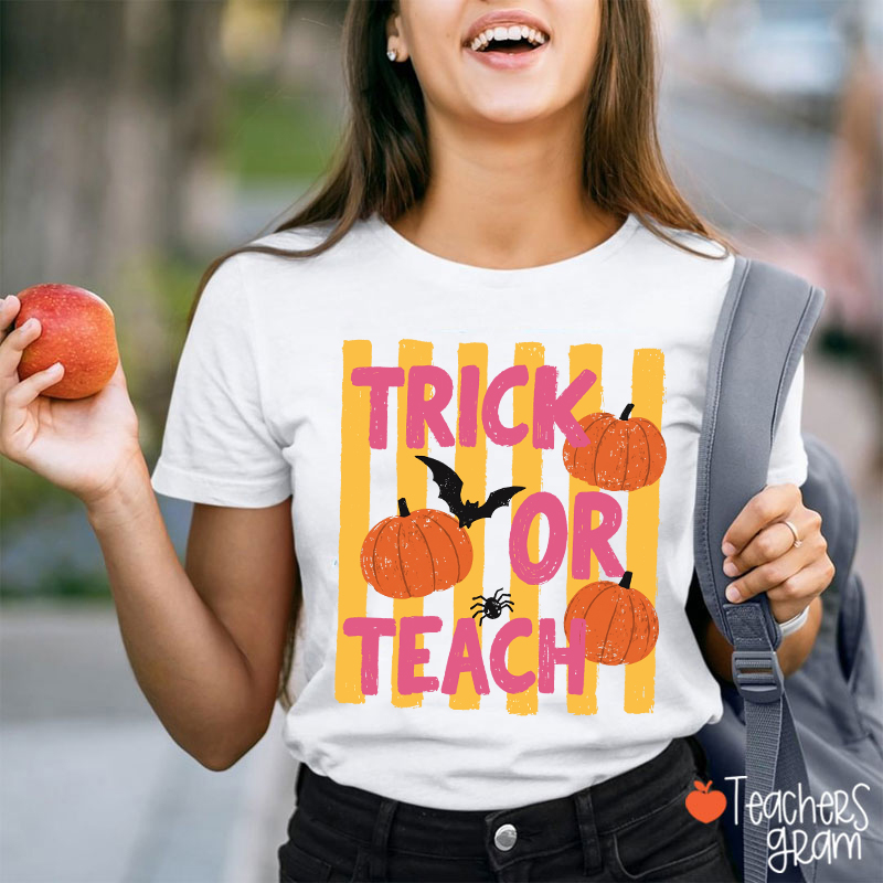 Personalized Trick Or Teach Pumpkin Bat Spider Halloween Teacher T-Shirt