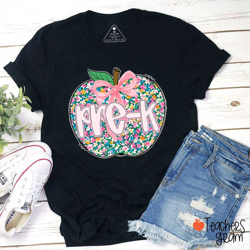 Personalized Grade Flowers Apple Teacher T-Shirt