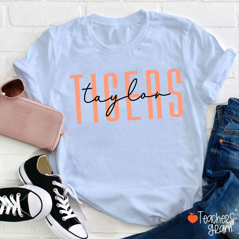 Personalized Mascot And Name Simple Fonts School Spirit Teacher T-Shirt