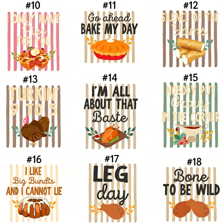 Personalized Striped Thanksgiving Food Items Teacher T-Shirt