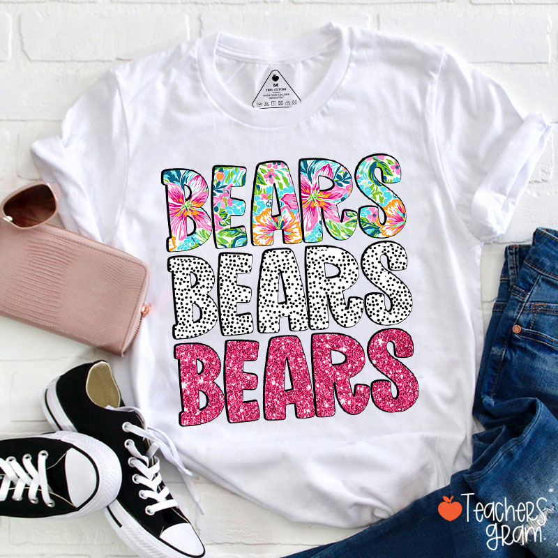 Personalized Mascot Flower Dot Pink Glitter Teacher T-Shirt