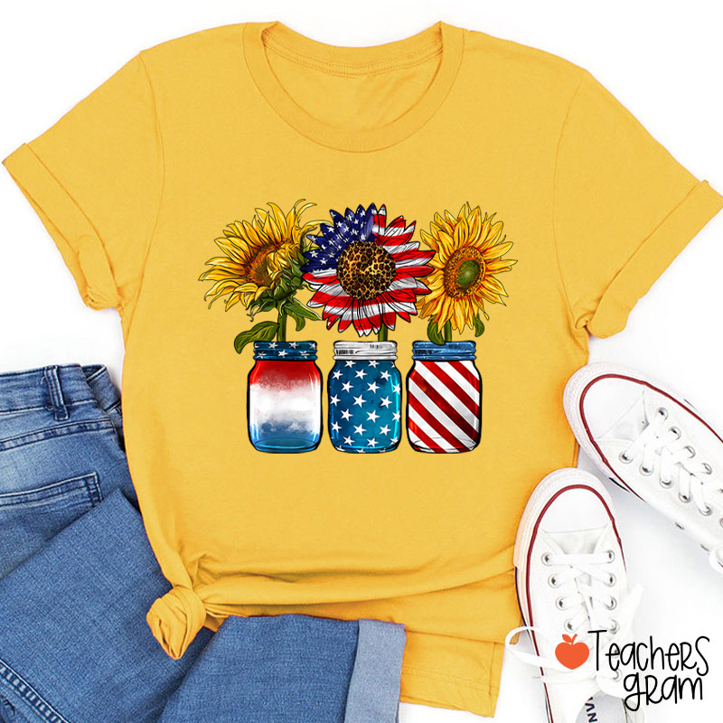 America Sunflower Teacher T-Shirt