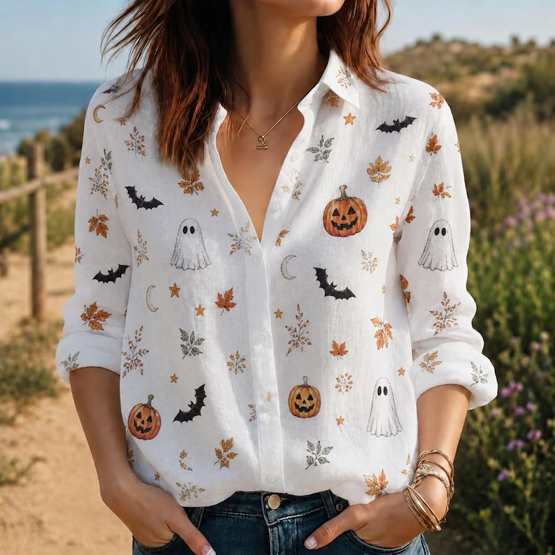 Ghost And Pumpkin Harvest Teacher Long Sleeve Shirt