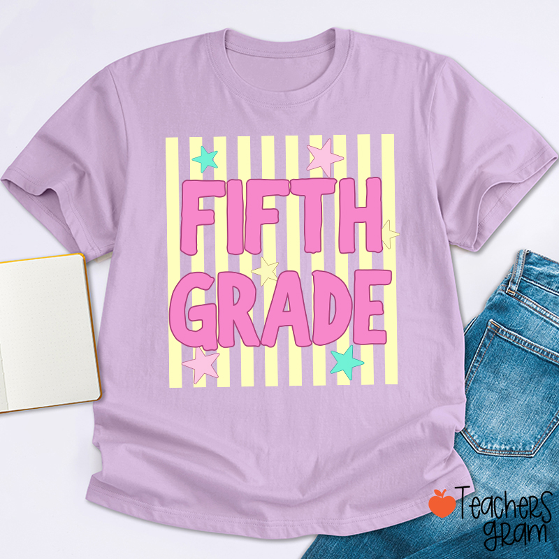 Personalized Grade Preppy Stripes Appreciation Teacher T-Shirt