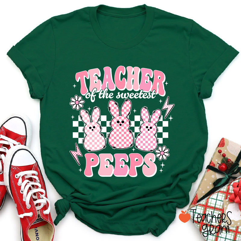 Pink Checkerboard Bunny Teacher Of The Sweetest Peeps Teacher T-Shirt