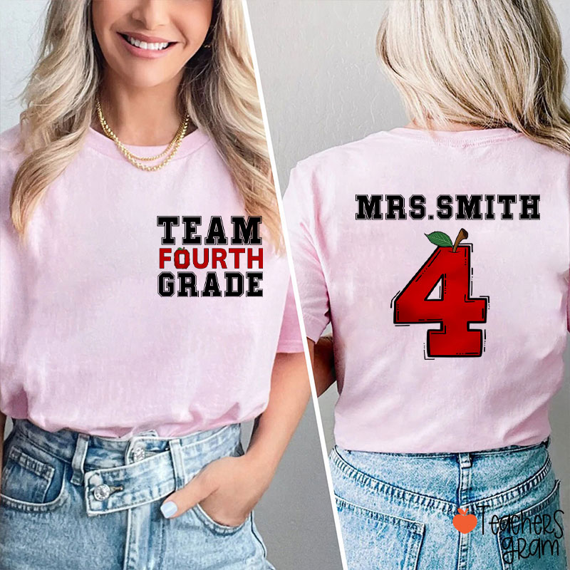 Personalized Team Grade Apple Teacher Two Sided T-Shirt