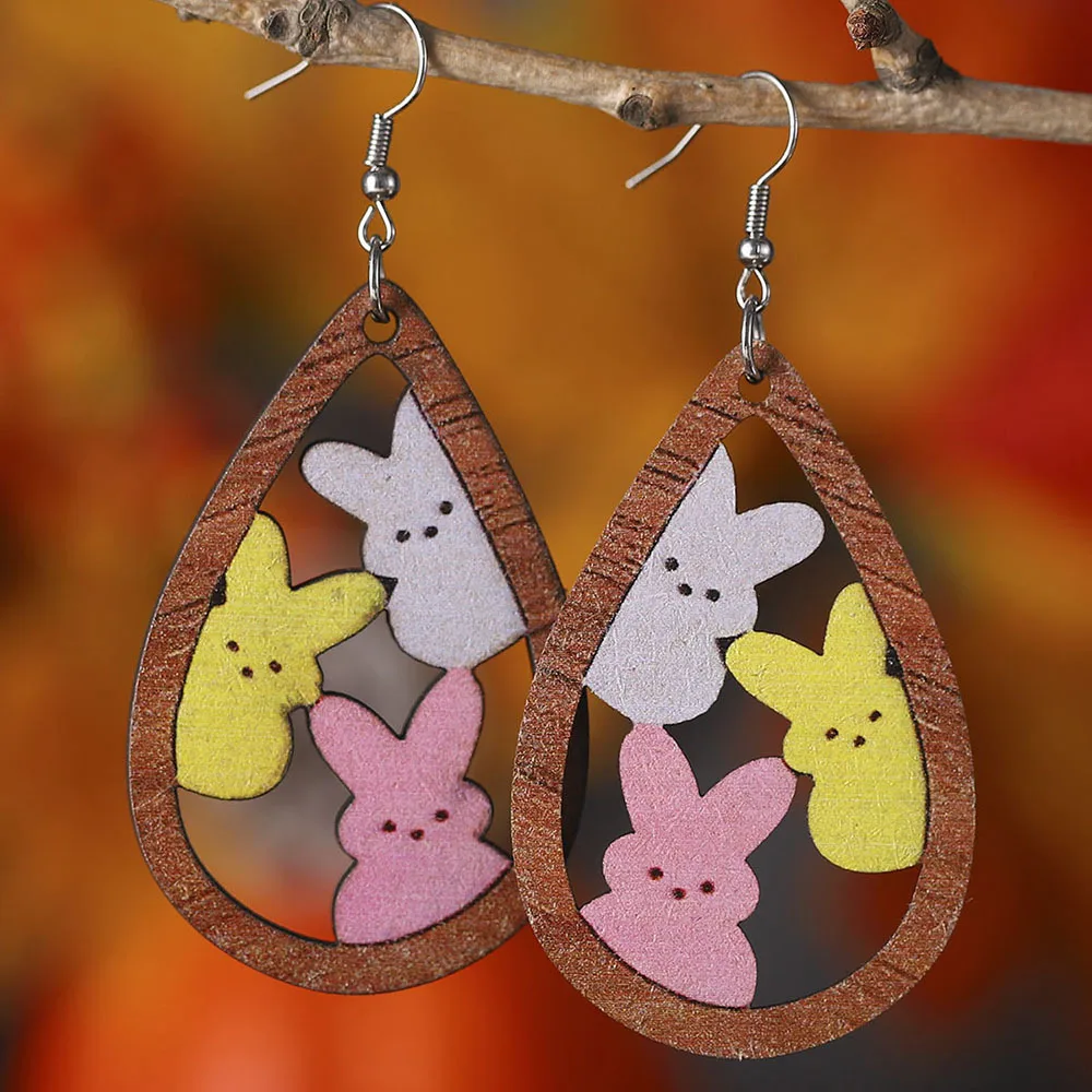 Teardrop Easter Bunny Teacher Wooden Earrings