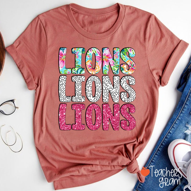 Personalized Mascot Flower Dot Pink Glitter Teacher T-Shirt