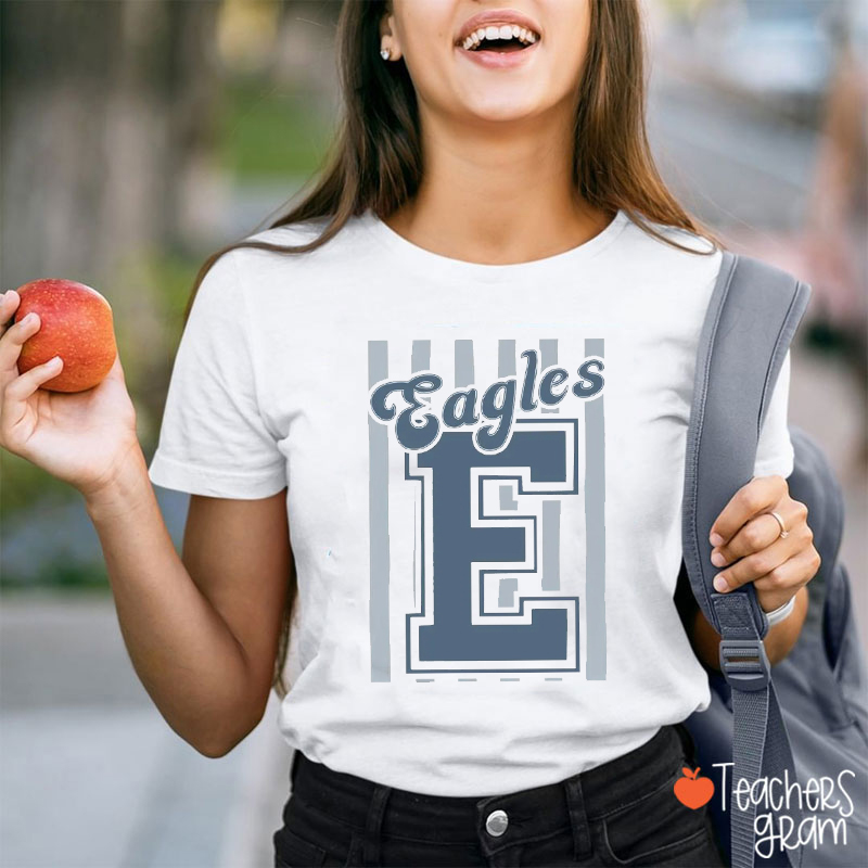 Personalized Mascot Striped Varsity Initial Letter Teacher T-Shirt