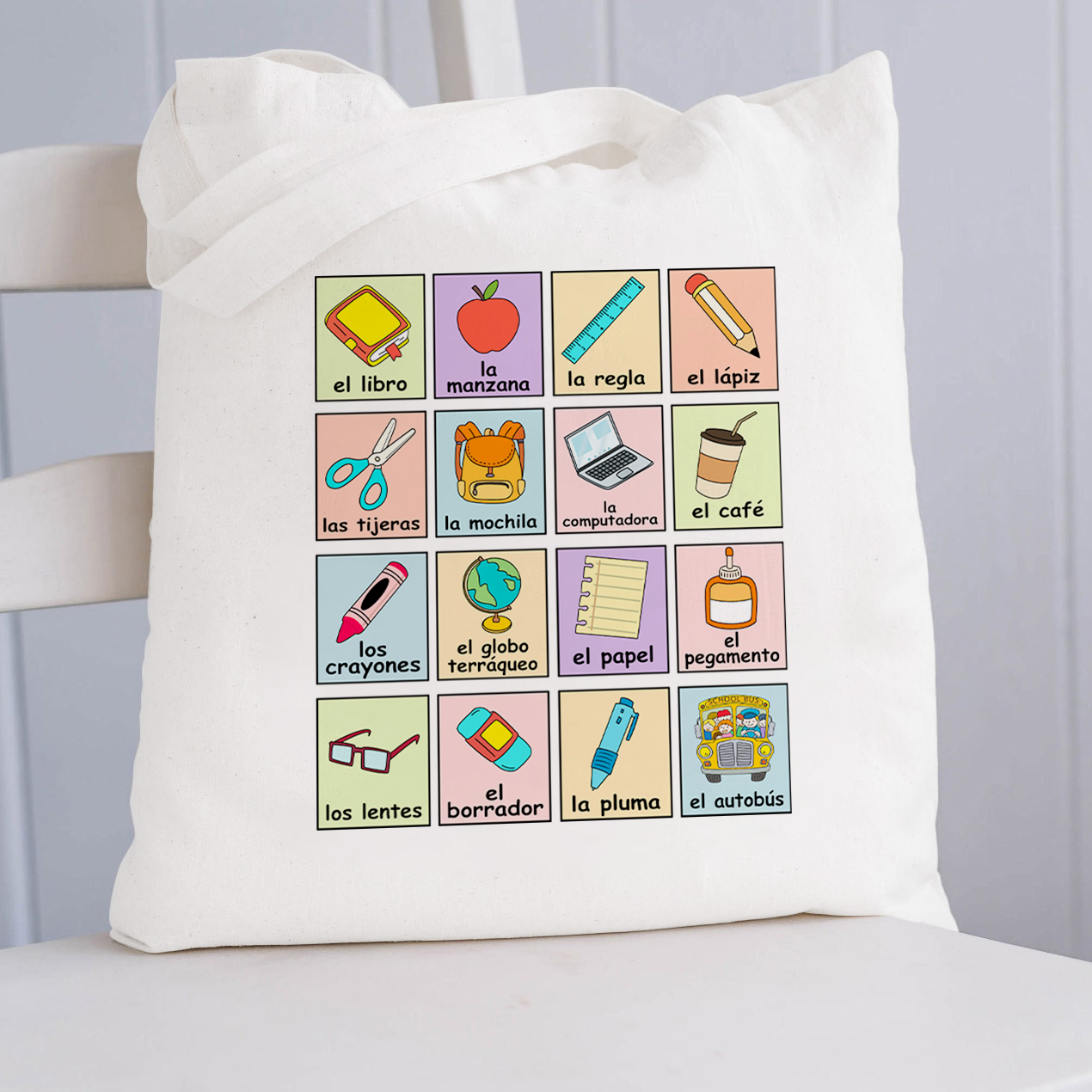 Spanish Picture Correspondence List Teacher Tote Bag