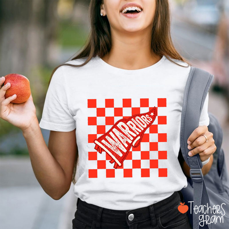 Personalized Mascot Checkered Pennant Teacher T-Shirt