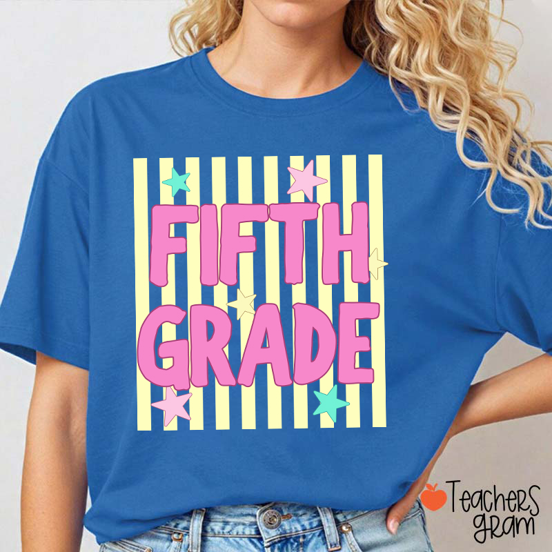 Personalized Grade Preppy Stripes Appreciation Teacher T-Shirt